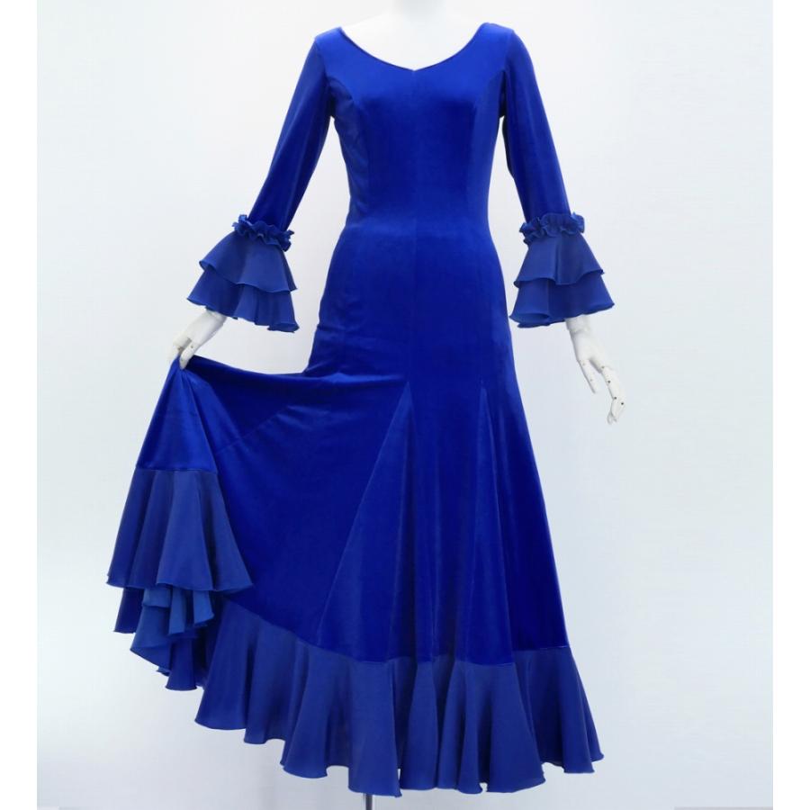 フラメンコ ベルベット フリル ワンピース ロイヤルブルー S-Lサイズ FD-3 |  | 03