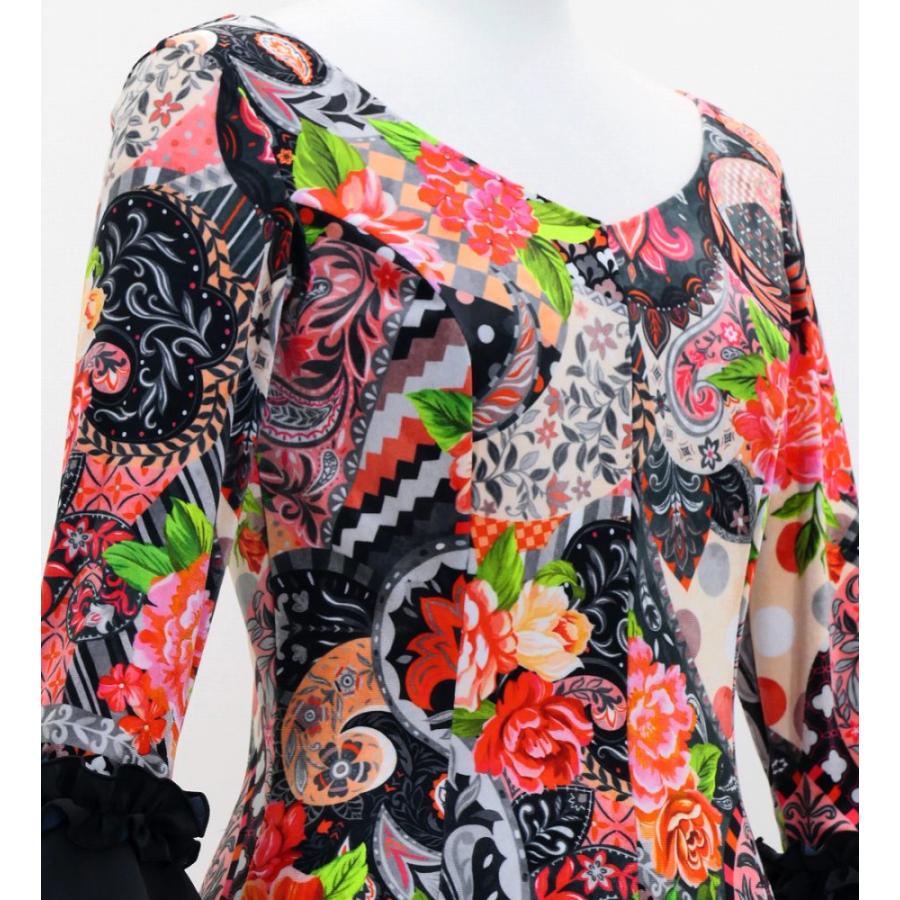 フラメンコ ベルベット フリル ワンピース パッチワーク柄 ブラック×レッド S-Lサイズ FD-4 |  | 04