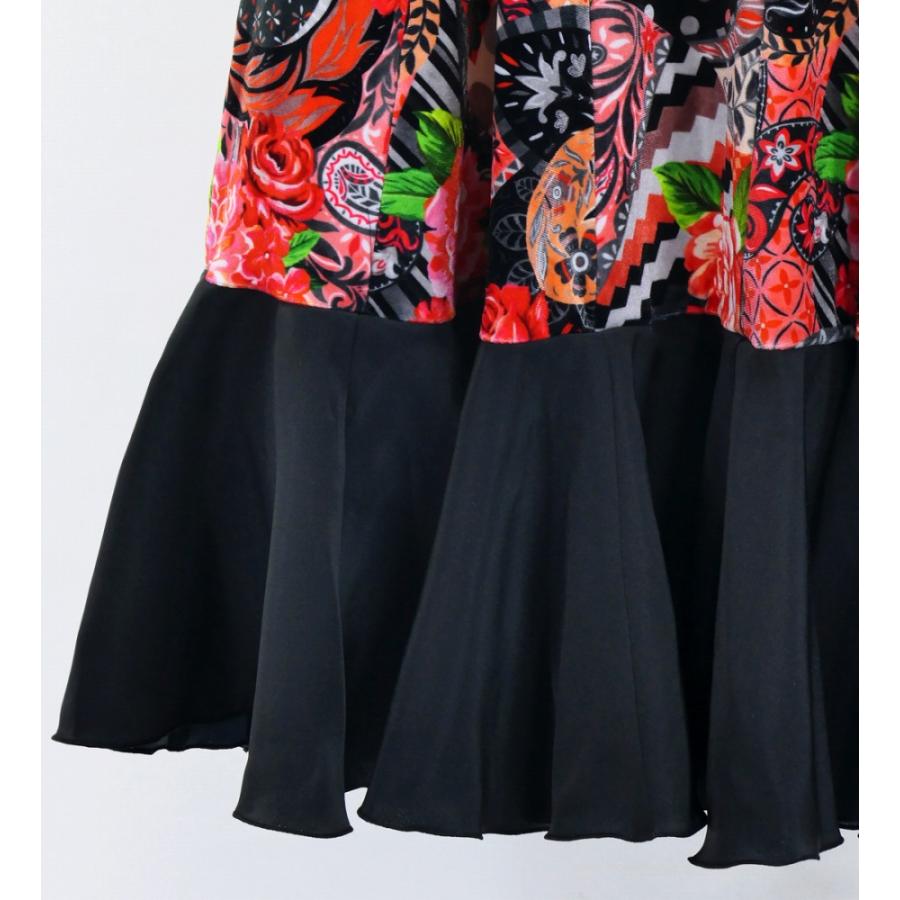 フラメンコ ベルベット フリル ワンピース パッチワーク柄 ブラック×レッド S-Lサイズ FD-4 |  | 07