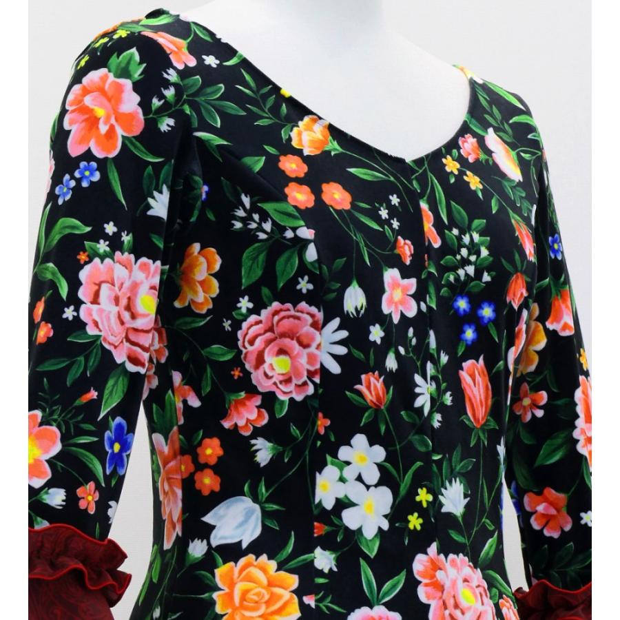 フラメンコ ベルベット フリル ワンピース 花柄 ブラック＆レッド S-Lサイズ FD-5 |  | 04