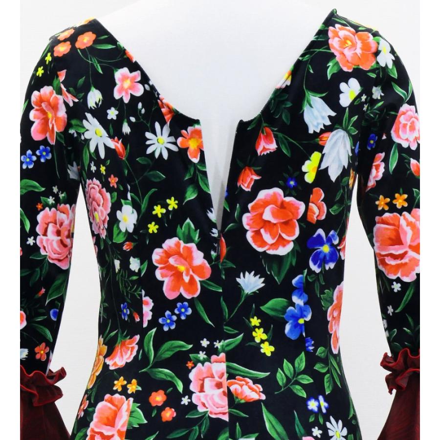 フラメンコ ベルベット フリル ワンピース 花柄 ブラック＆レッド S-Lサイズ FD-5 |  | 05