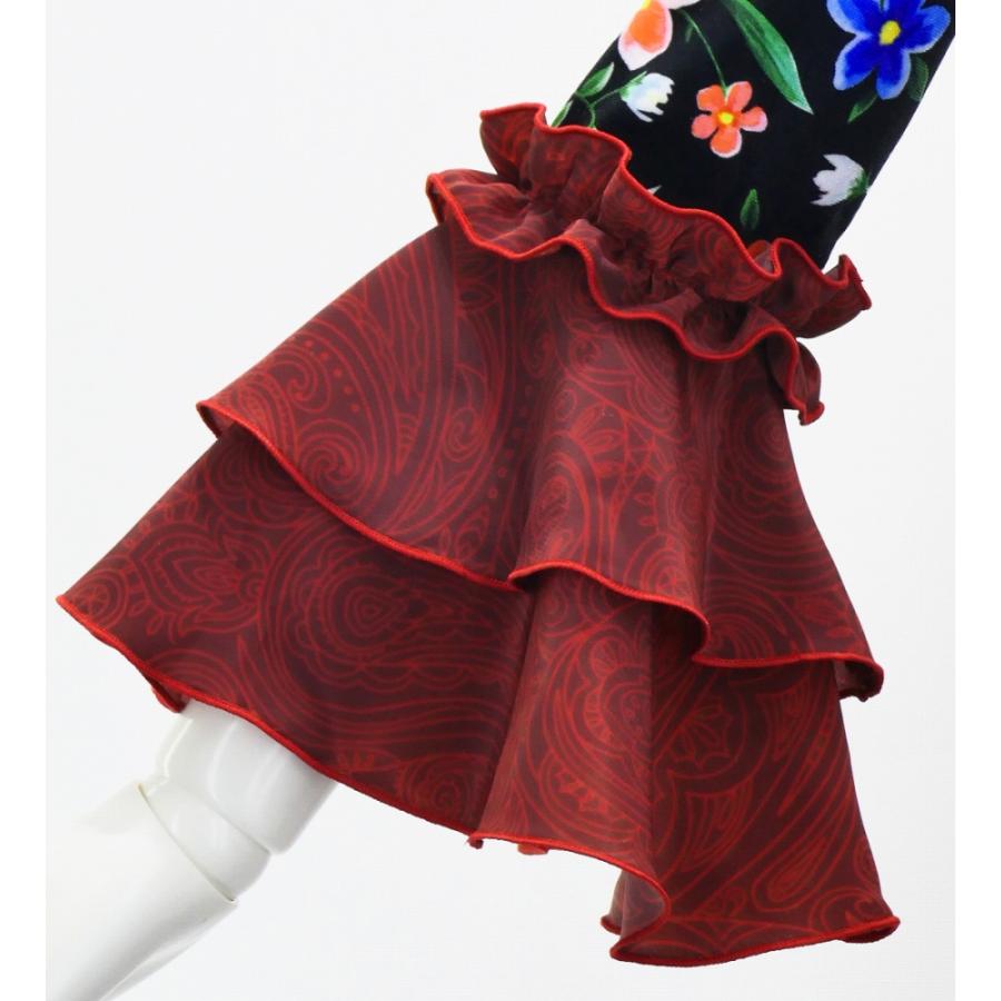 フラメンコ ベルベット フリル ワンピース 花柄 ブラック＆レッド S-Lサイズ FD-5 |  | 06