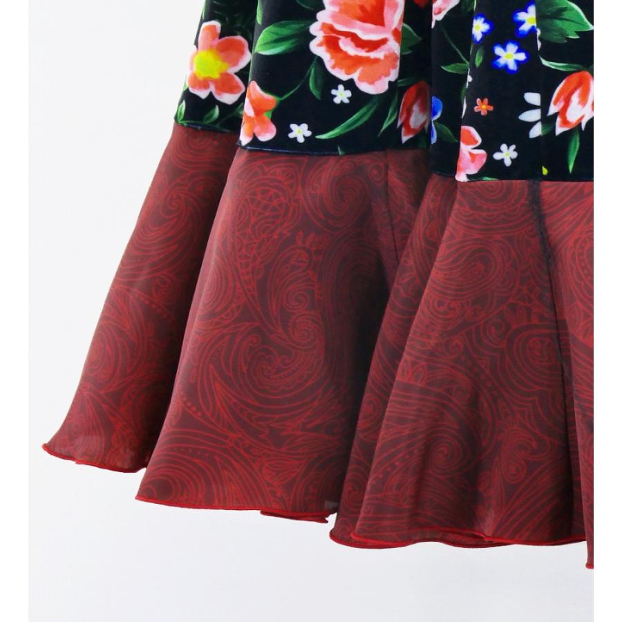 フラメンコ ベルベット フリル ワンピース 花柄 ブラック＆レッド S-Lサイズ FD-5 |  | 07
