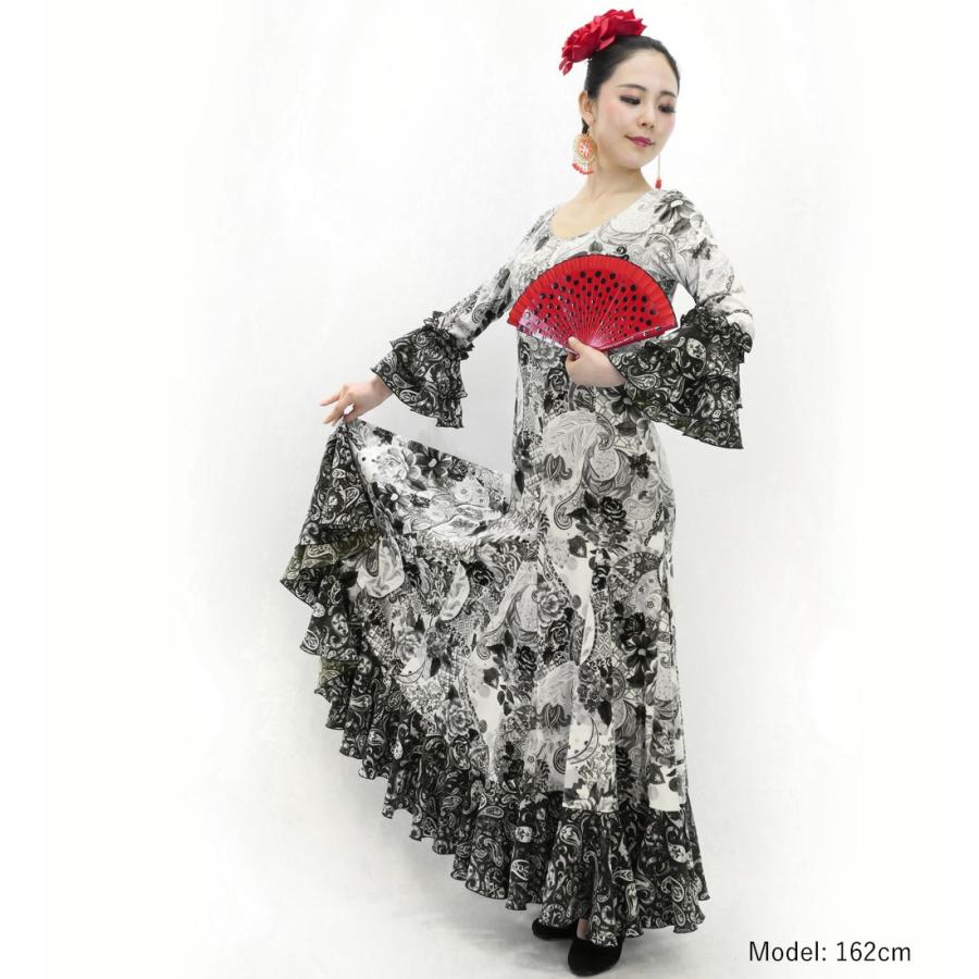 フラメンコ ベルベット フリル ワンピース パッチワーク柄 グレー＆ブラック S-Lサイズ FD-6 |  | 01