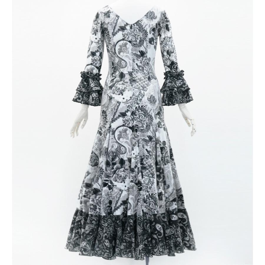 フラメンコ ベルベット フリル ワンピース パッチワーク柄 グレー＆ブラック S-Lサイズ FD-6 |  | 02