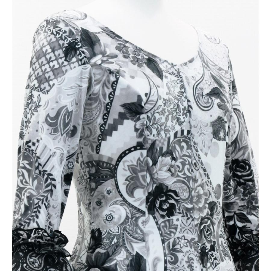 フラメンコ ベルベット フリル ワンピース パッチワーク柄 グレー＆ブラック S-Lサイズ FD-6 |  | 04