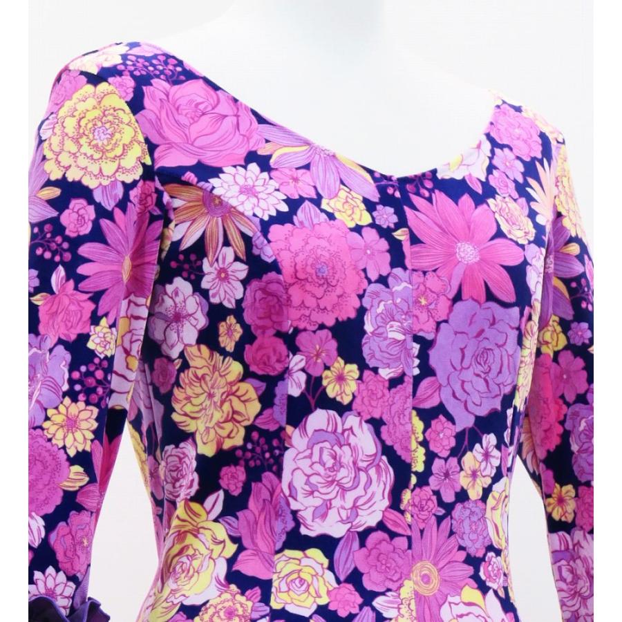 フラメンコ ベルベット フリル ワンピース モダンフラワー ネイビー×ピンク＆ダークパープル S-Lサイズ FD-8 |  | 04