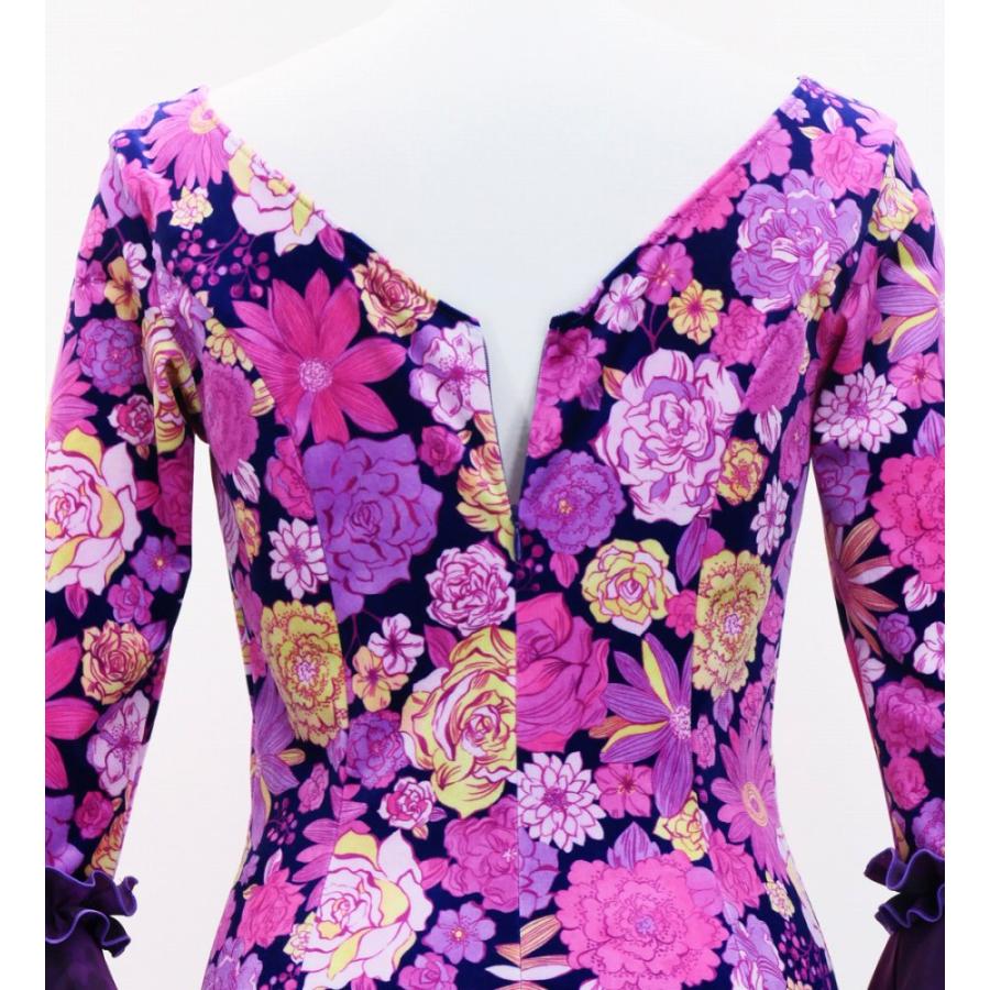 フラメンコ ベルベット フリル ワンピース モダンフラワー ネイビー×ピンク＆ダークパープル S-Lサイズ FD-8 |  | 05
