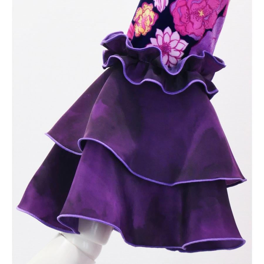 フラメンコ ベルベット フリル ワンピース モダンフラワー ネイビー×ピンク＆ダークパープル S-Lサイズ FD-8 |  | 06