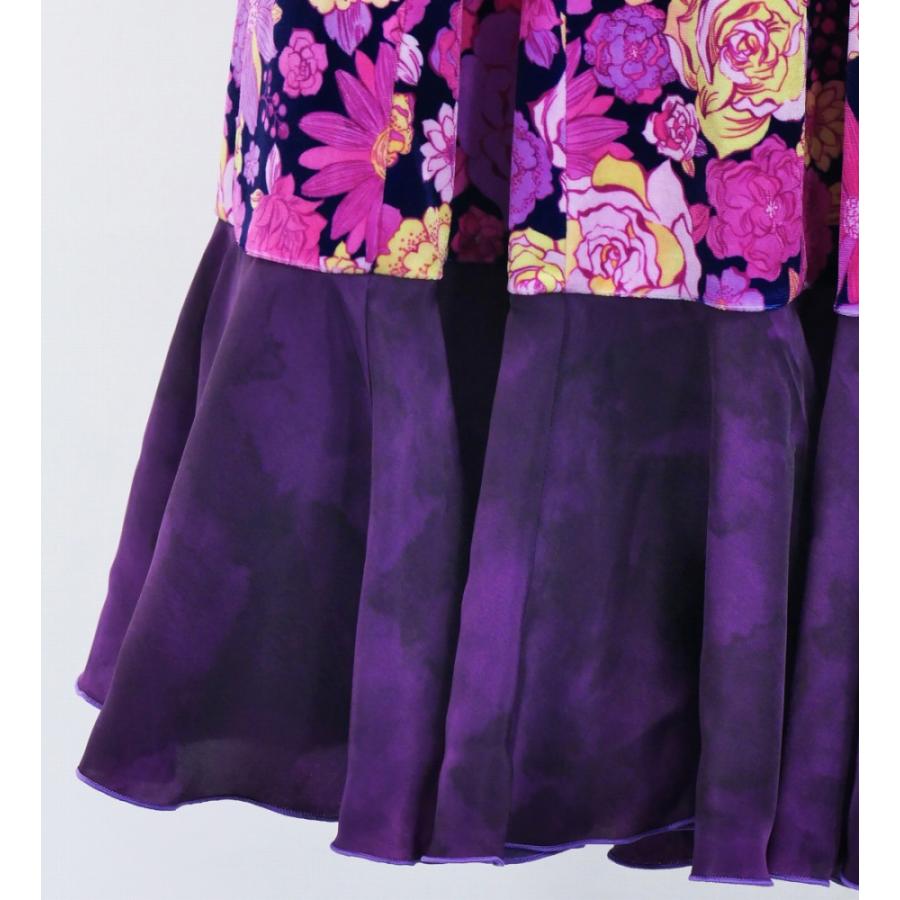 フラメンコ ベルベット フリル ワンピース モダンフラワー ネイビー×ピンク＆ダークパープル S-Lサイズ FD-8 |  | 07
