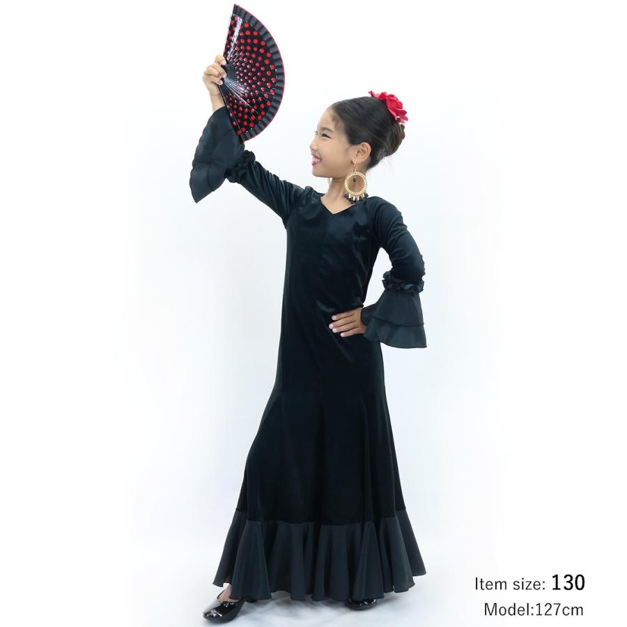 キッズ フラメンコ ベルベット フリル ワンピース ブラック 120・140サイズ FDp-1 |  | 01