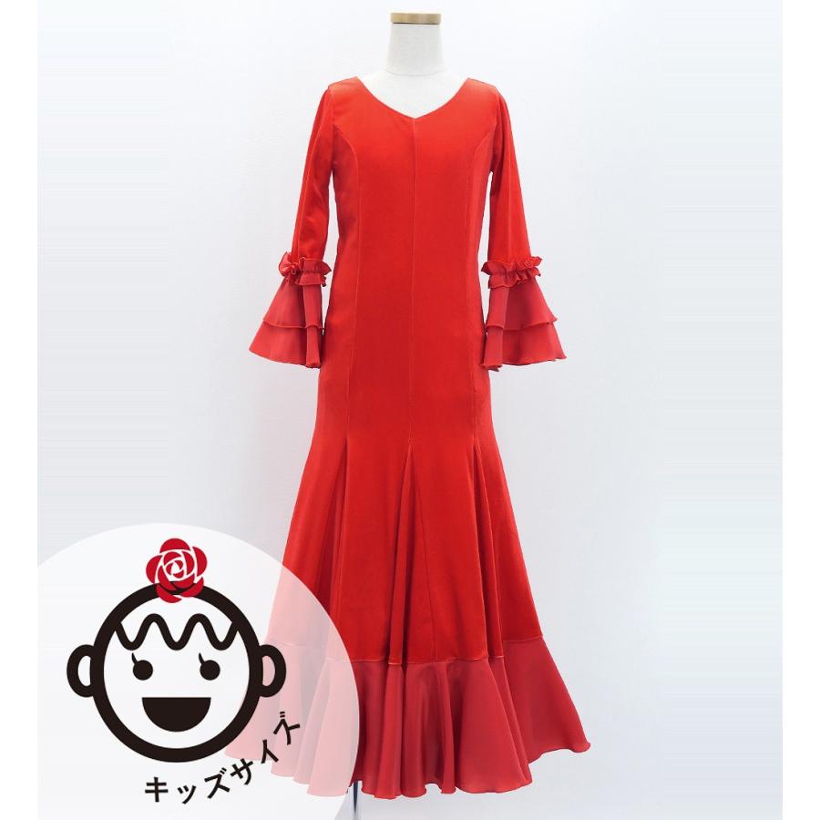 キッズ フラメンコ ベルベット フリル ワンピース ダークレッド 120・140サイズ FDp-2 | 