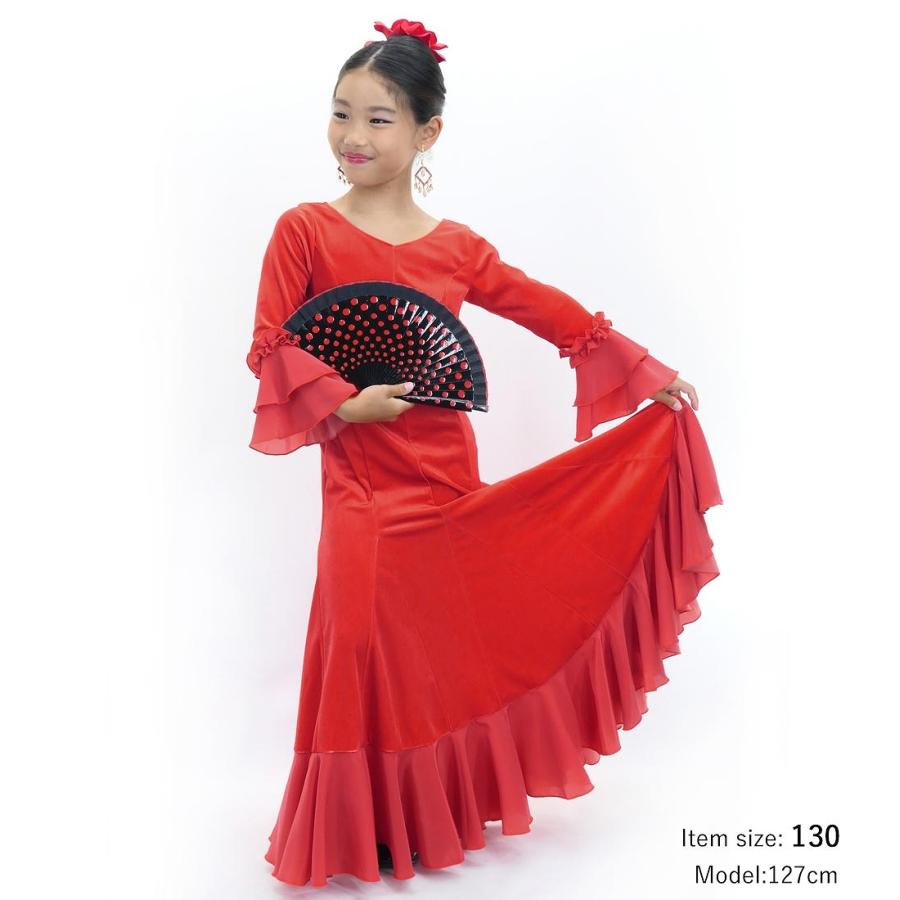 キッズ フラメンコ ベルベット フリル ワンピース ダークレッド 120・140サイズ FDp-2 |  | 01