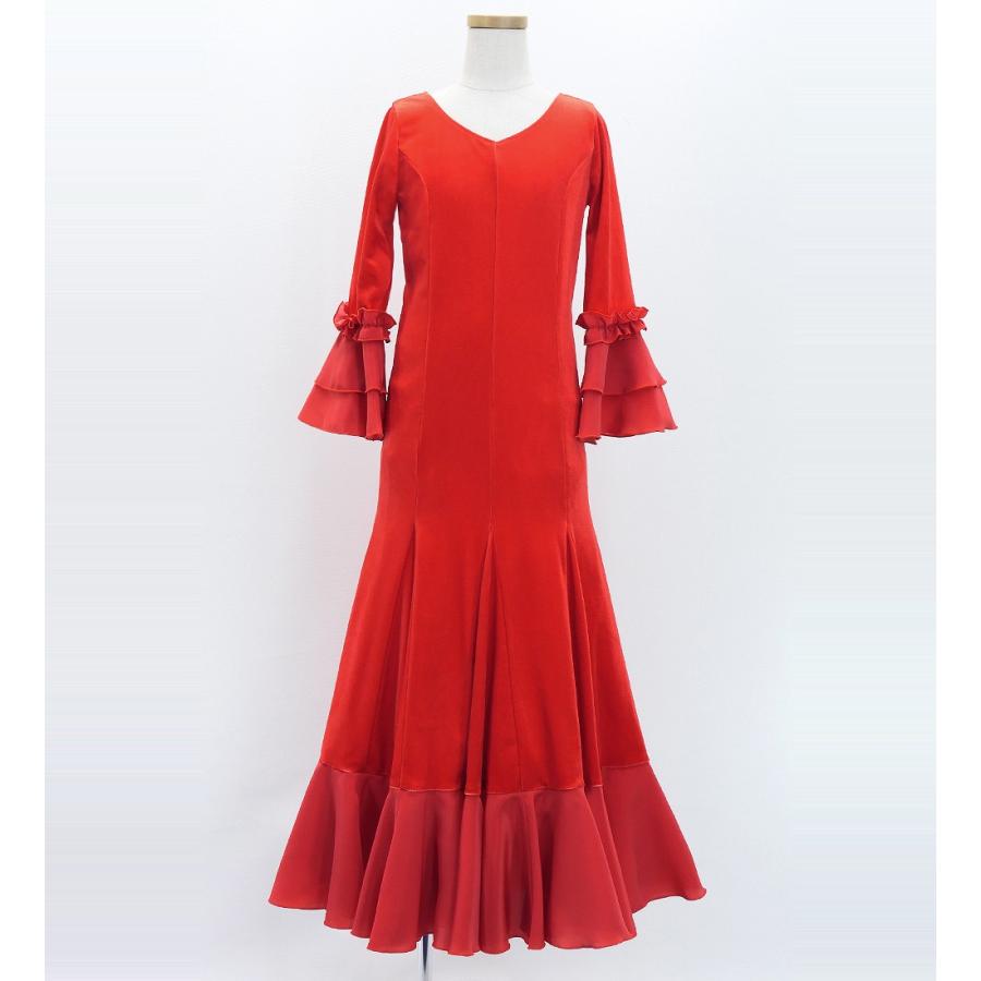 キッズ フラメンコ ベルベット フリル ワンピース ダークレッド 120・140サイズ FDp-2 |  | 02