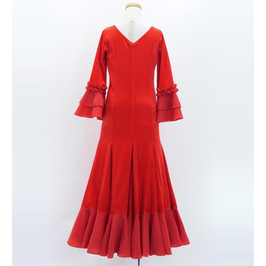 キッズ フラメンコ ベルベット フリル ワンピース ダークレッド 120・140サイズ FDp-2 |  | 03