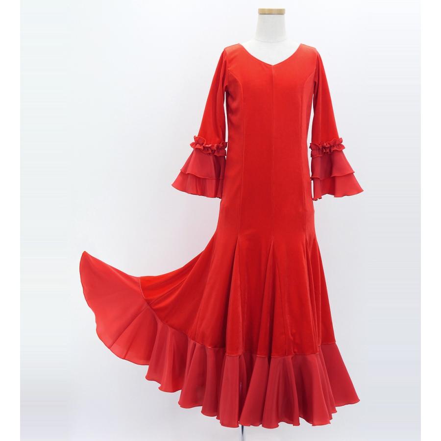 キッズ フラメンコ ベルベット フリル ワンピース ダークレッド 120・140サイズ FDp-2 |  | 04