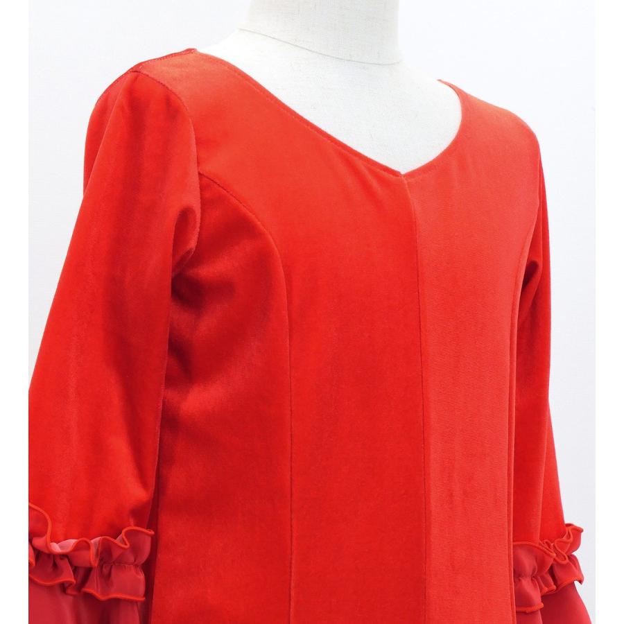 キッズ フラメンコ ベルベット フリル ワンピース ダークレッド 120・140サイズ FDp-2 |  | 05