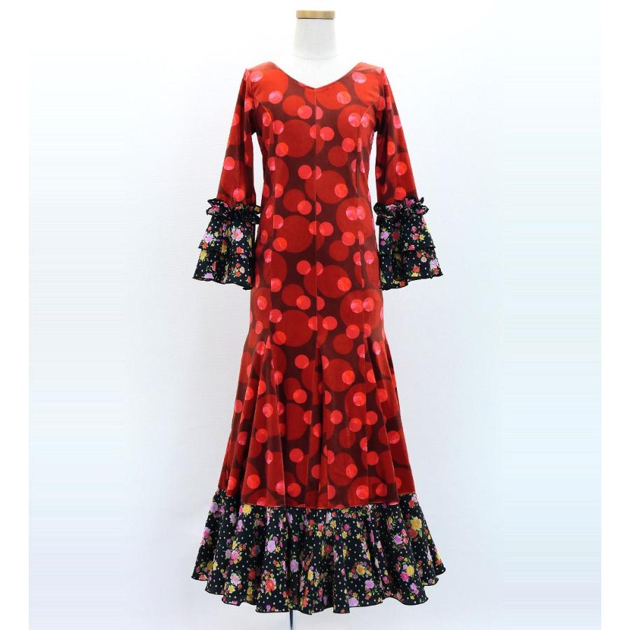 キッズ フラメンコ ベルベット フリル ワンピース 水玉 レッド＆ブラック 120・140サイズ FDp-3 |  | 02
