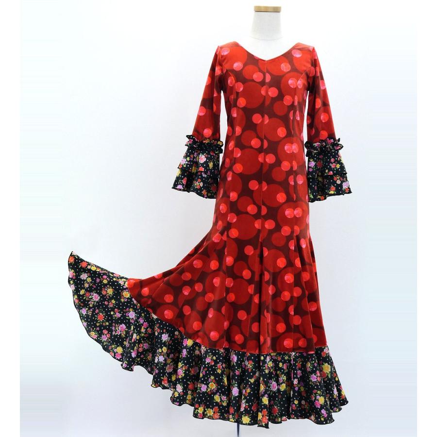キッズ フラメンコ ベルベット フリル ワンピース 水玉 レッド＆ブラック 120・140サイズ FDp-3 |  | 04