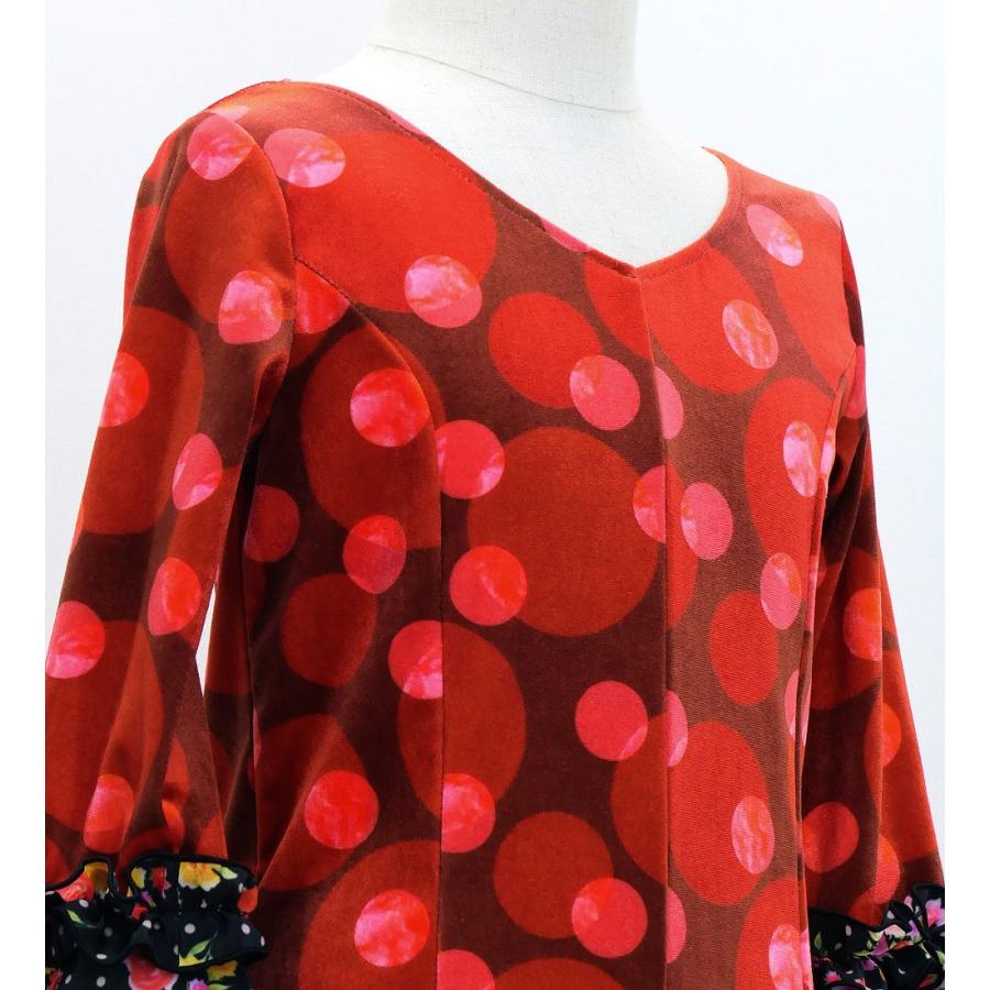 キッズ フラメンコ ベルベット フリル ワンピース 水玉 レッド＆ブラック 120・140サイズ FDp-3 |  | 05