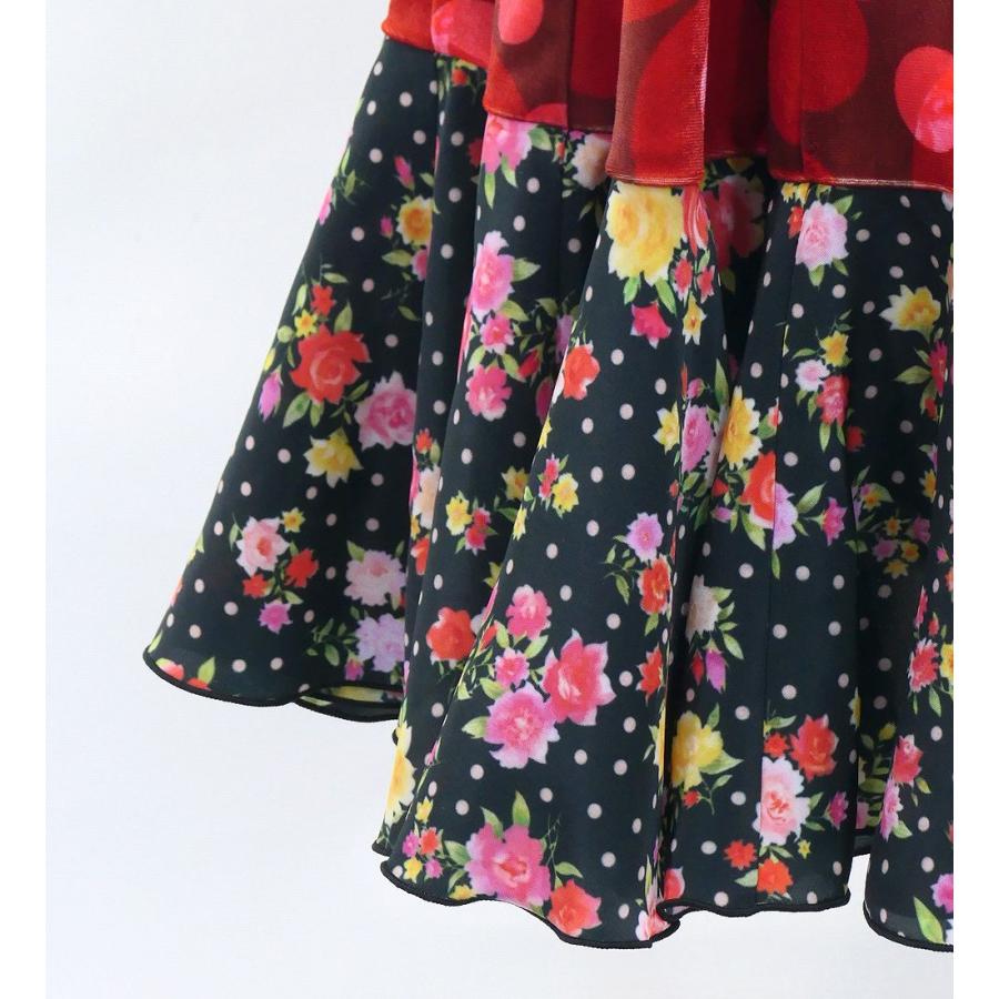 キッズ フラメンコ ベルベット フリル ワンピース 水玉 レッド＆ブラック 120・140サイズ FDp-3 |  | 08