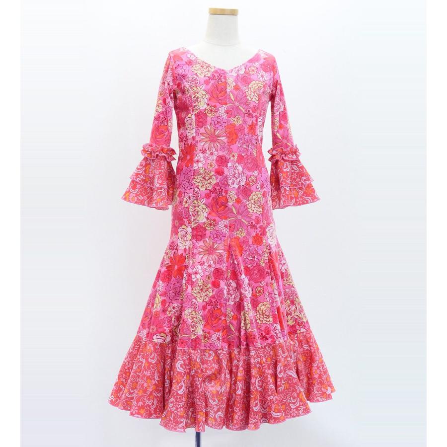 キッズ フラメンコ ベルベット フリル ワンピース モダンフラワー ピンク 120・140サイズ FDp-4 |  | 02