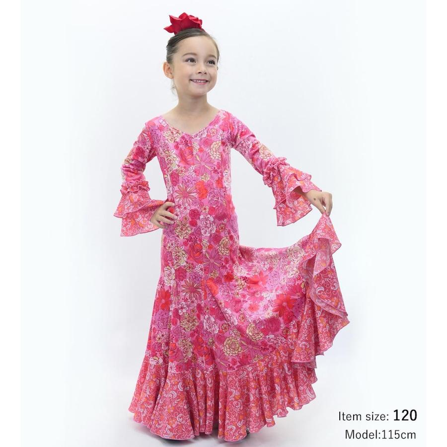 キッズ フラメンコ ベルベット フリル ワンピース モダンフラワー ピンク 120・140サイズ FDp-4 |  | 01