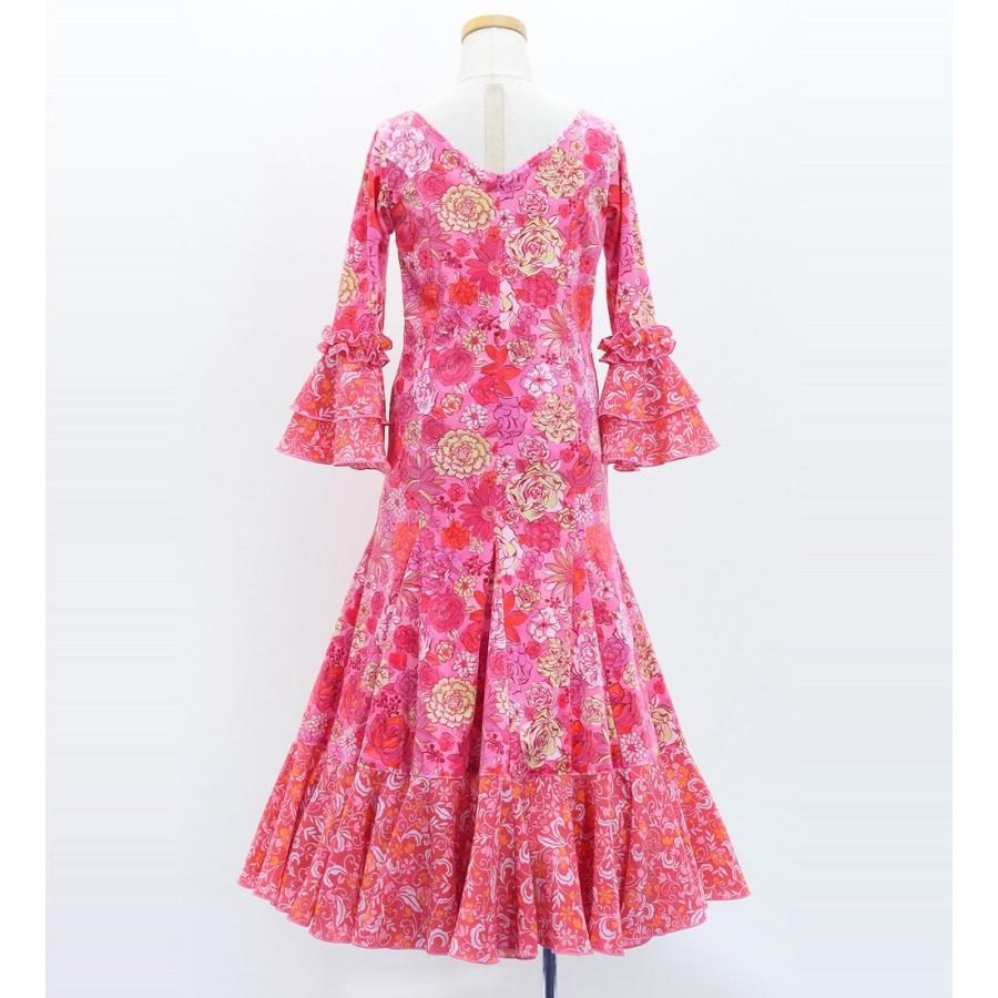 キッズ フラメンコ ベルベット フリル ワンピース モダンフラワー ピンク 120・140サイズ FDp-4 |  | 03