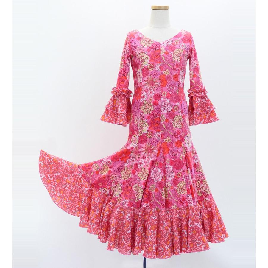 キッズ フラメンコ ベルベット フリル ワンピース モダンフラワー ピンク 120・140サイズ FDp-4 |  | 04