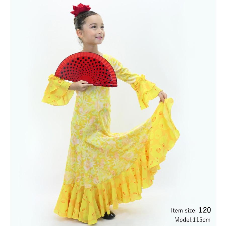 キッズ フラメンコ ベルベット フリル ワンピース 花柄 イエロー 120・140サイズ FDp-5 |  | 01