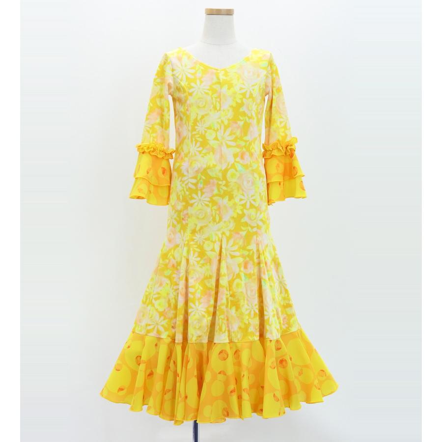 キッズ フラメンコ ベルベット フリル ワンピース 花柄 イエロー 120・140サイズ FDp-5 |  | 02
