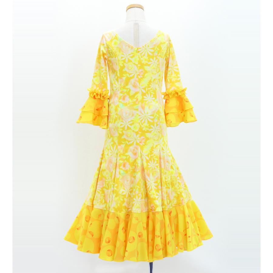 キッズ フラメンコ ベルベット フリル ワンピース 花柄 イエロー 120・140サイズ FDp-5 |  | 03