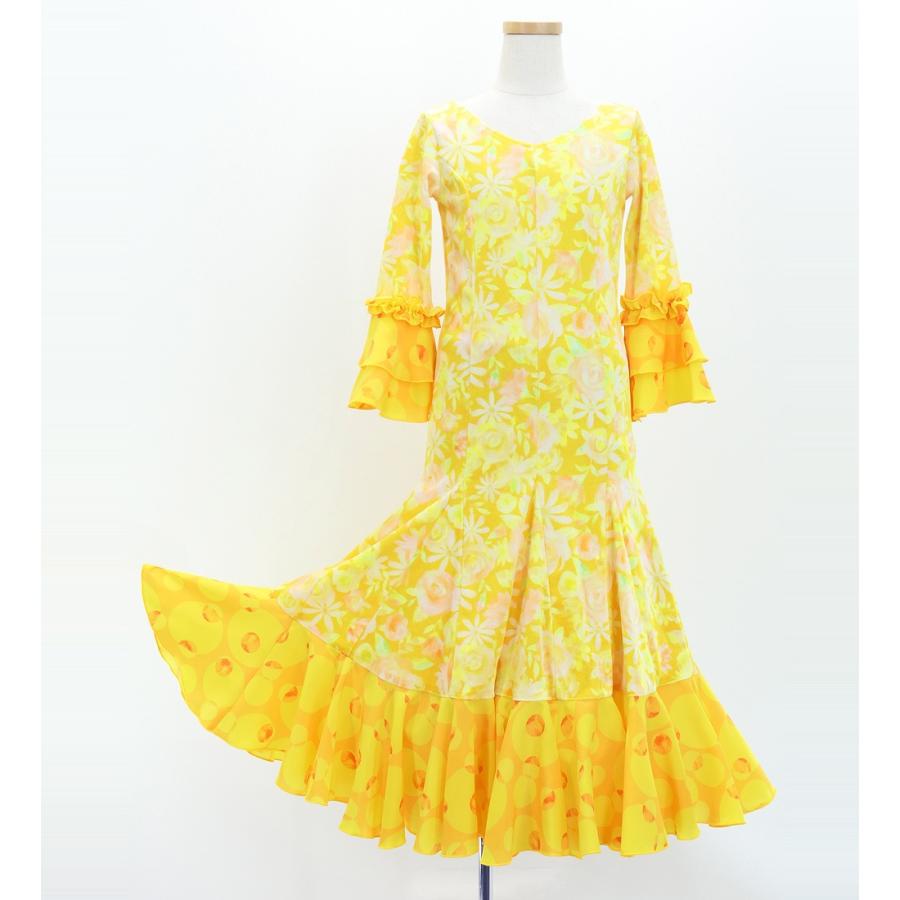 キッズ フラメンコ ベルベット フリル ワンピース 花柄 イエロー 120・140サイズ FDp-5 |  | 04