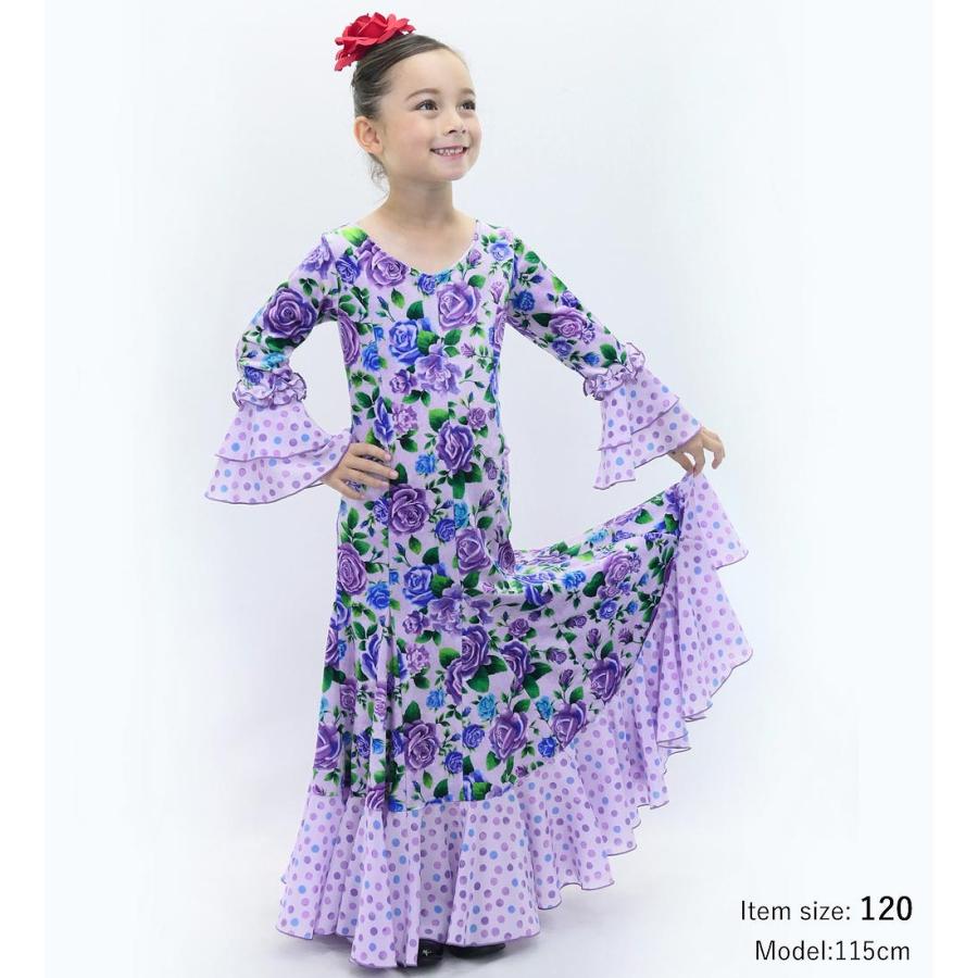 キッズ フラメンコ ベルベット フリル ワンピース ローズ ラベンダー 120・140サイズ FDp-6 |  | 01