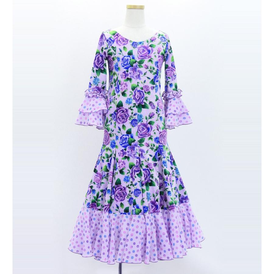 キッズ フラメンコ ベルベット フリル ワンピース ローズ ラベンダー 120・140サイズ FDp-6 |  | 02