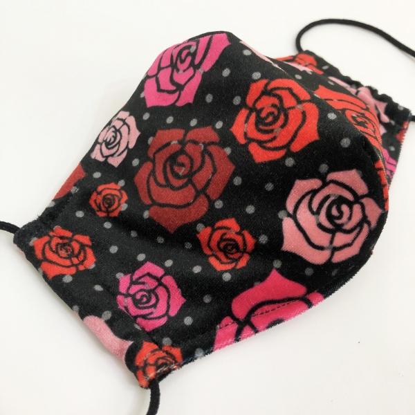 フラメンコマスク ローズ×水玉柄 ブラック 黒 1枚 S/M/Lサイズ 抗菌・防臭 選べる生地 flamencomask-11bk |  | 02
