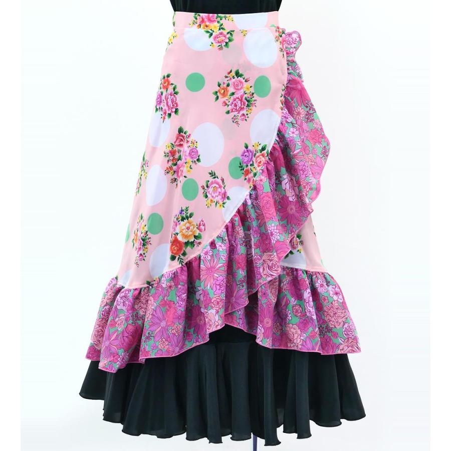 キッズ フラメンコ 巻きスカート ローズ×水玉 ピンク×ターコイズブルー 120・140サイズ FMSp-3 |  | 02