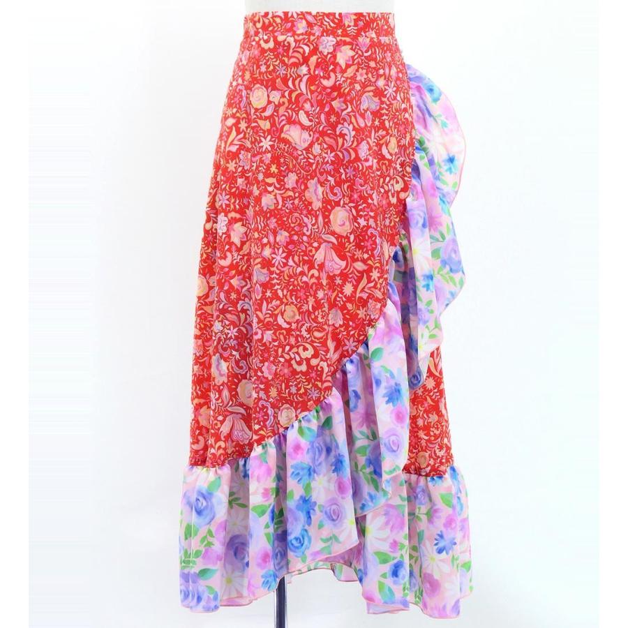 キッズ フラメンコ 巻きスカート ローズペイズリー×水彩風花柄 レッド×ピンク 120・140サイズ FMSp-5 |  | 03