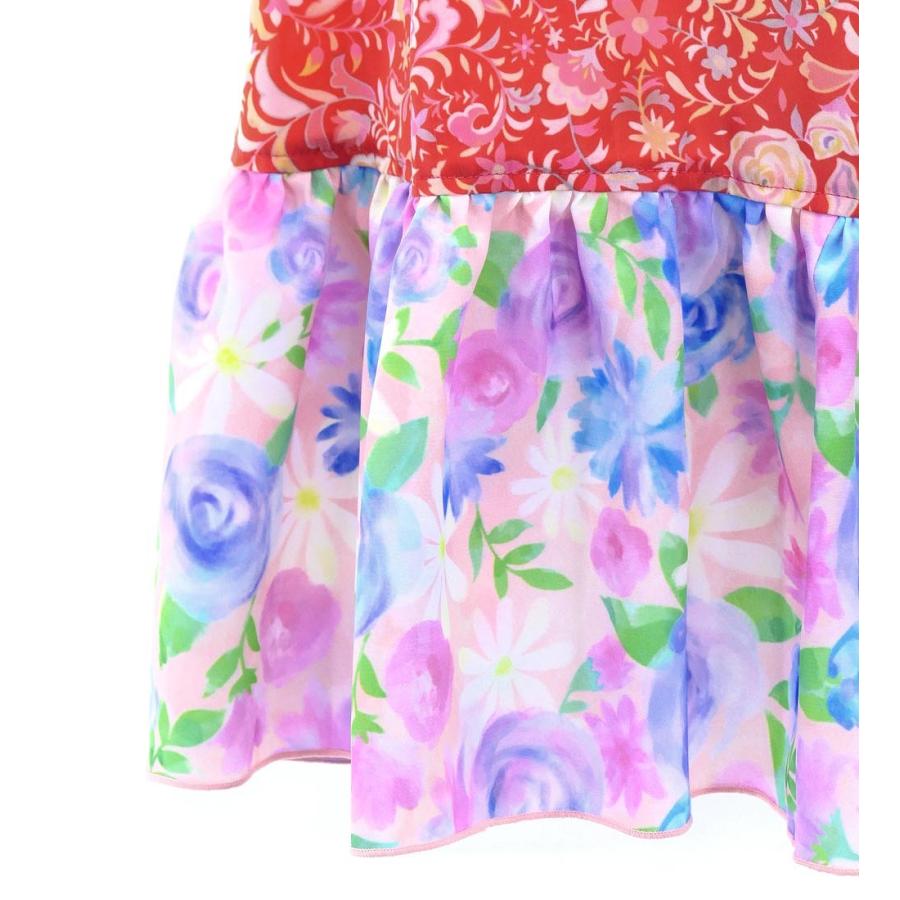 キッズ フラメンコ 巻きスカート ローズペイズリー×水彩風花柄 レッド×ピンク 120・140サイズ FMSp-5 |  | 06