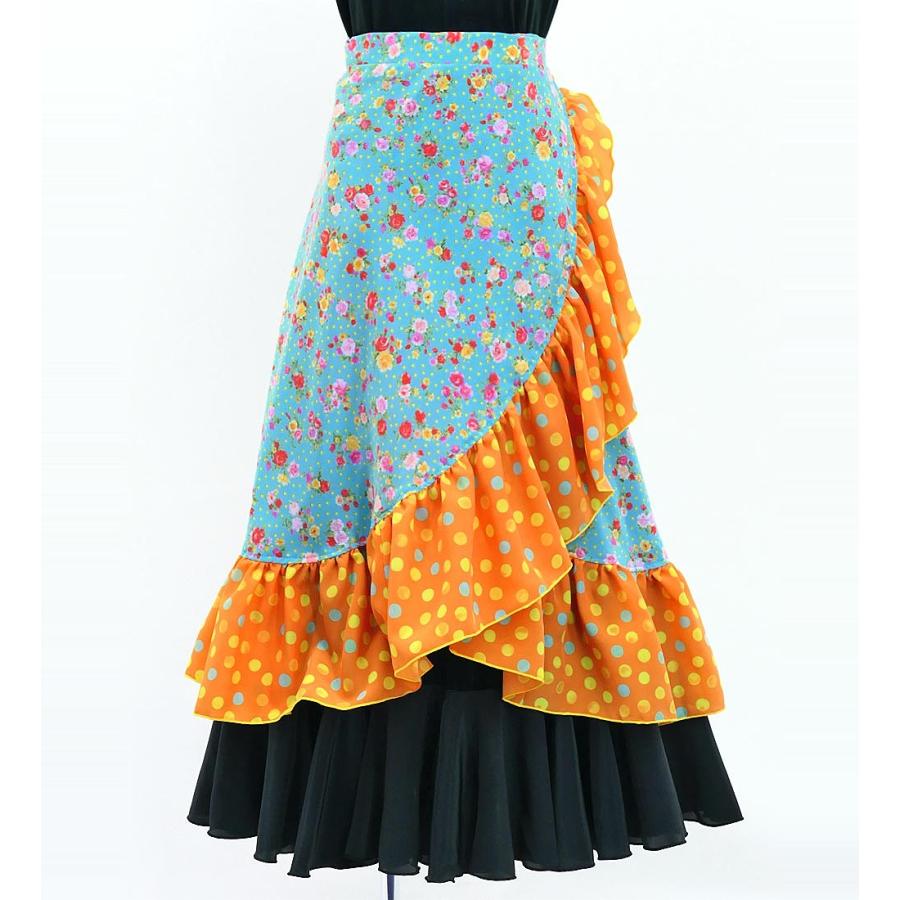 キッズ フラメンコ 巻きスカート ローズ×水玉 ライトブルー×オレンジ 120・140サイズ FMSp-6 |  | 01