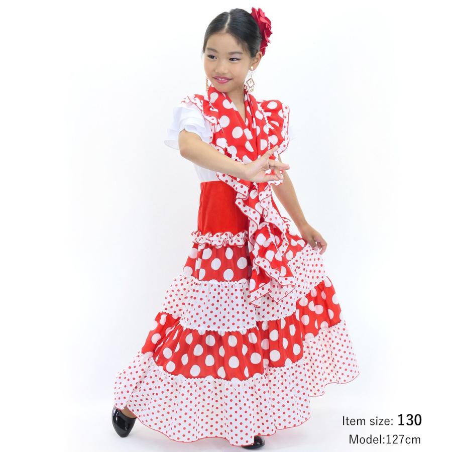 キッズ フラメンコ ピキージョ＆スカートセット 水玉 レッド×ホワイト S-Lサイズ FPSp-1 |  | 01