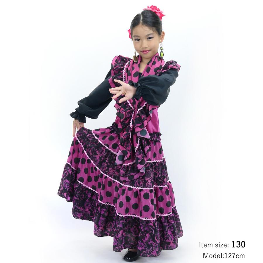 キッズ フラメンコ ピキージョ＆スカートセット 水玉×ローズ ワイン×ブラック S-Lサイズ FPSp-2 |  | 01