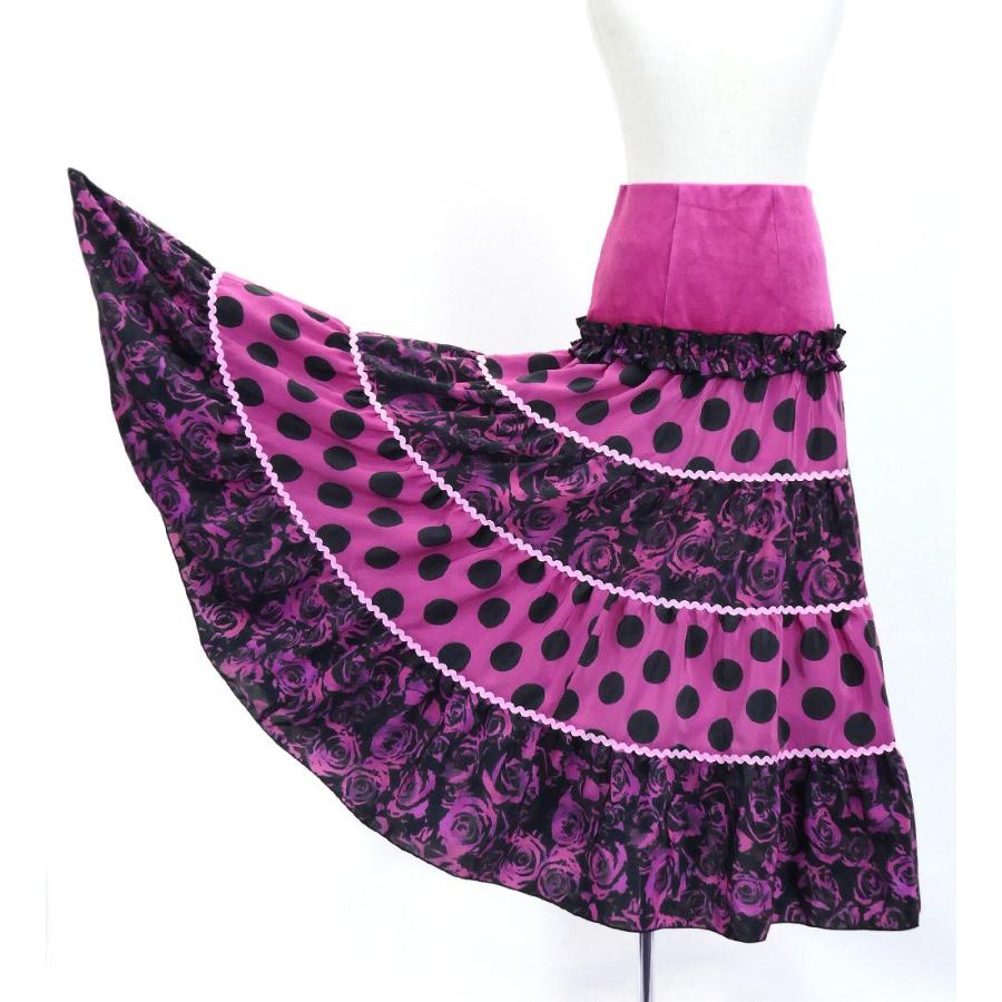 キッズ フラメンコ ピキージョ＆スカートセット 水玉×ローズ ワイン×ブラック S-Lサイズ FPSp-2 |  | 07