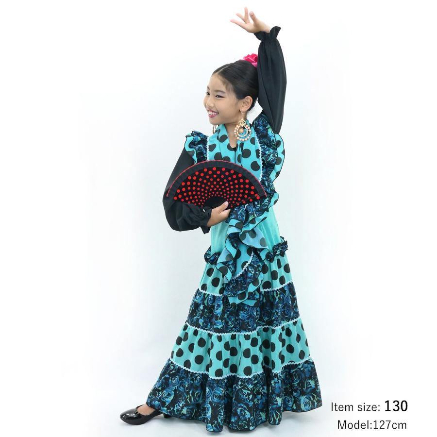 キッズ フラメンコ ピキージョ＆スカートセット 水玉×ローズ ライトブルー×ブラック S-Lサイズ FPSp-3 |  | 01