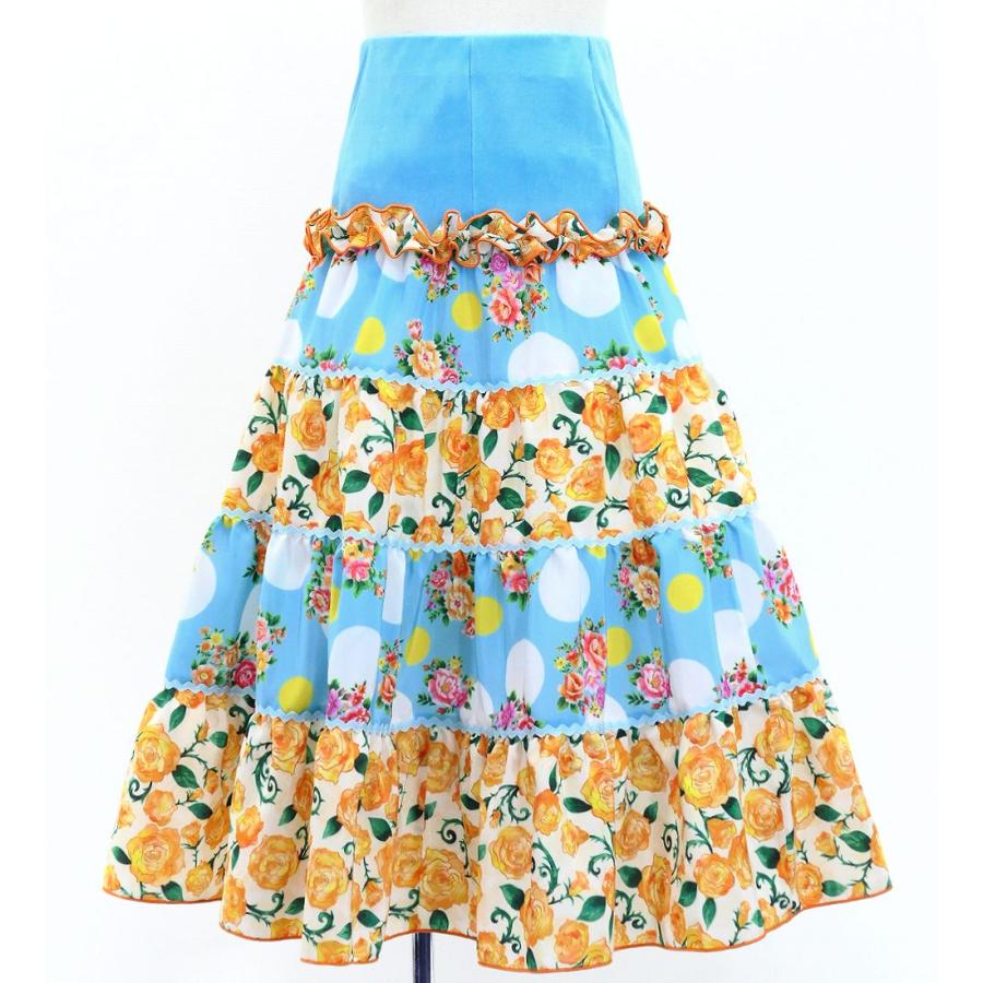 キッズ フラメンコ ピキージョ＆スカートセット ブーケ×水玉 ライトブルー×オレンジ S-Lサイズ FPSp-5 |  | 06