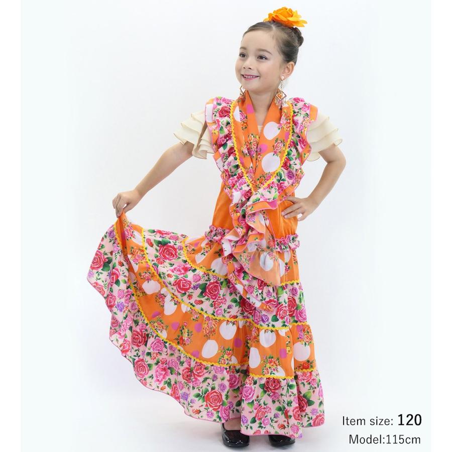 キッズ フラメンコ ピキージョ＆スカートセット ブーケ×水玉 ライトオレンジ×ピンク S-Lサイズ FPSp-6 |  | 01