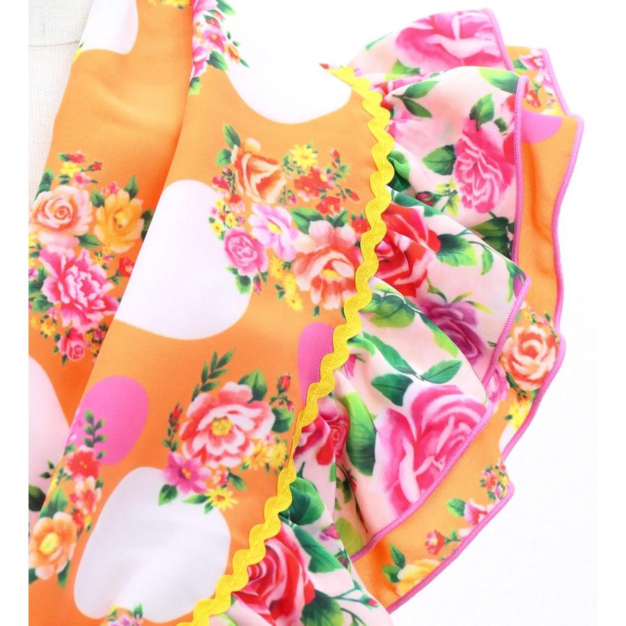 キッズ フラメンコ ピキージョ＆スカートセット ブーケ×水玉 ライトオレンジ×ピンク S-Lサイズ FPSp-6 |  | 05