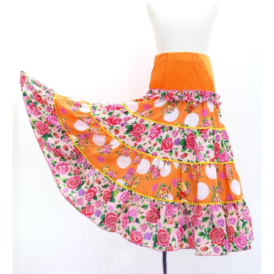 キッズ フラメンコ ピキージョ＆スカートセット ブーケ×水玉 ライトオレンジ×ピンク S-Lサイズ FPSp-6 |  | 07