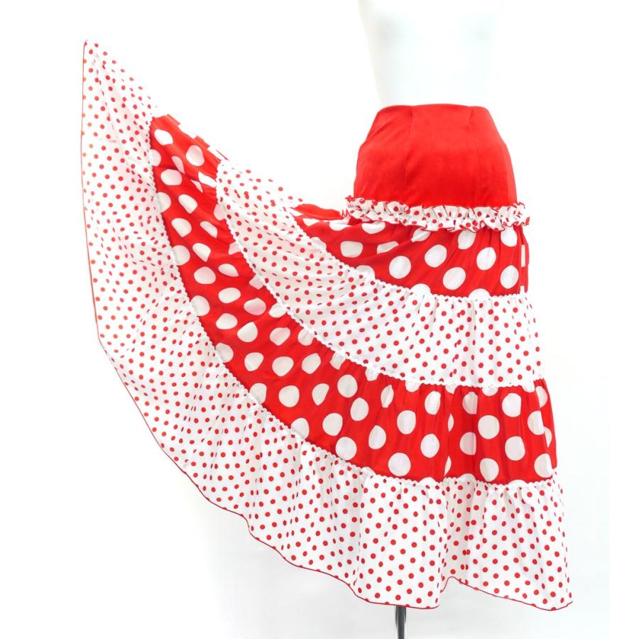 フラメンコ ティアードスカート 水玉 レッド×ホワイト S-Lサイズ FS-27