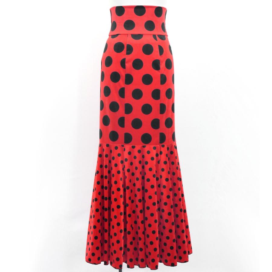 フラメンコ ハイウエストマーメイドスカート 水玉 レッド×ブラック FS-37 | 